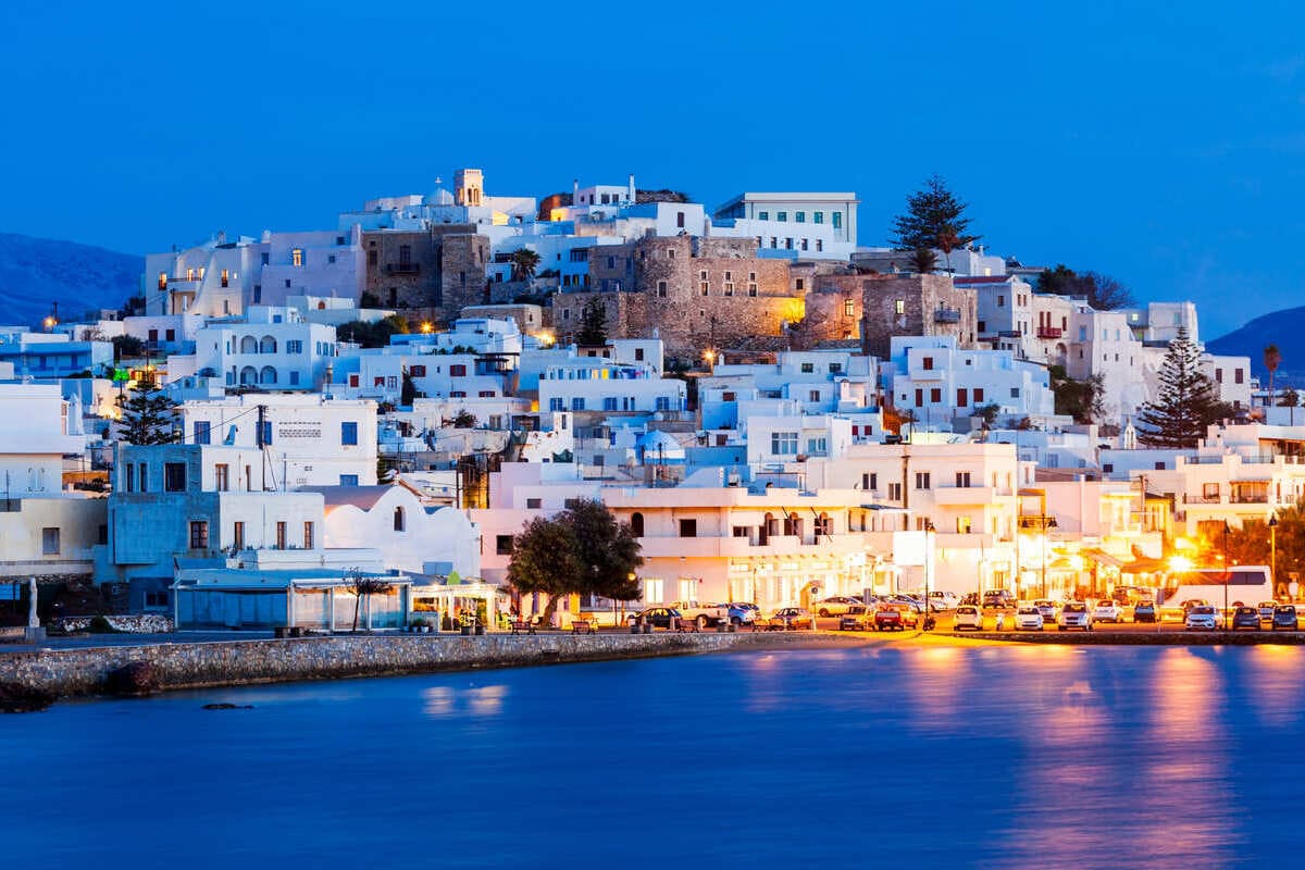 View Of The Port In Naxos Island In Greece At Night