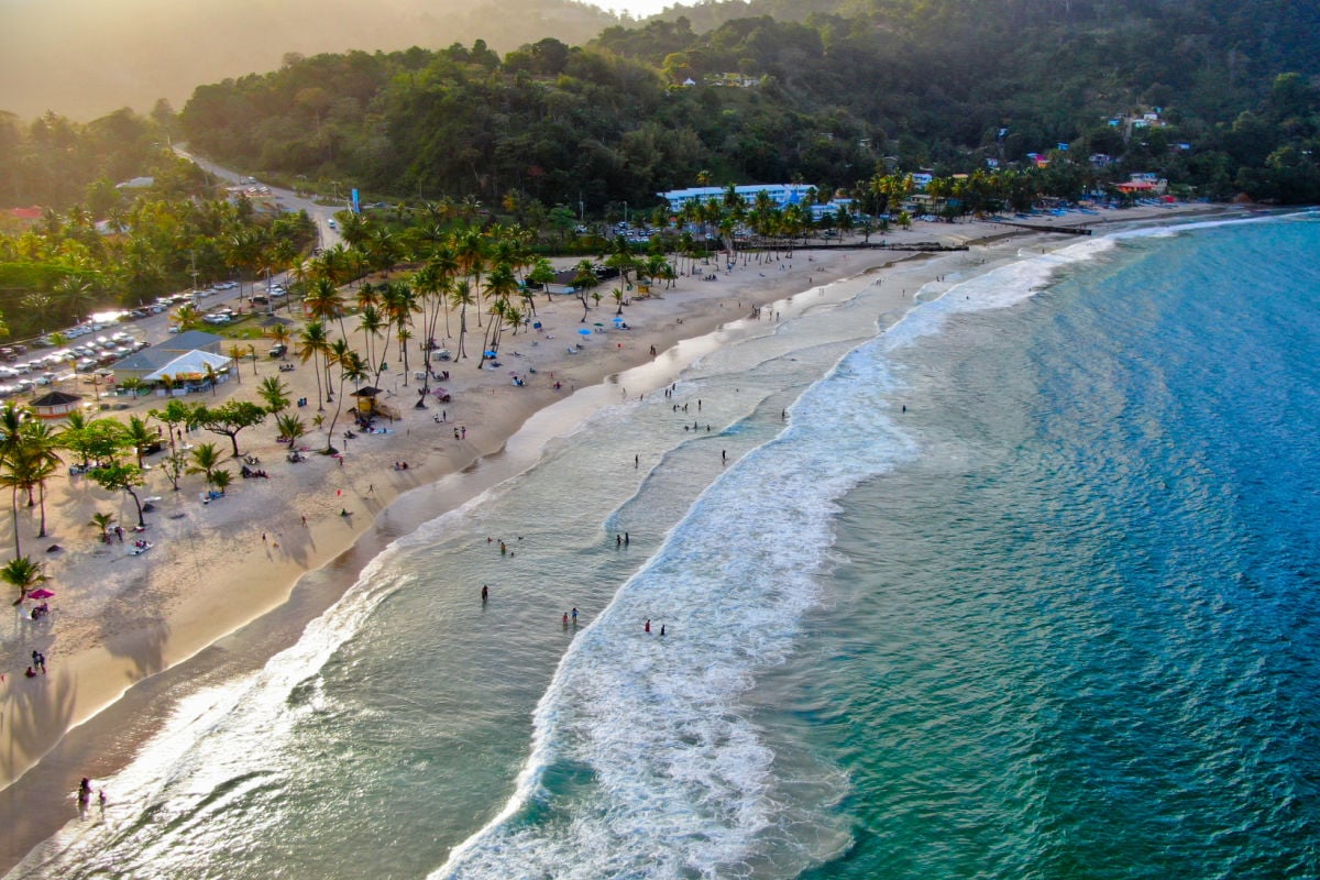 Aerial view of paradisal beach in Trinidad & Tobago